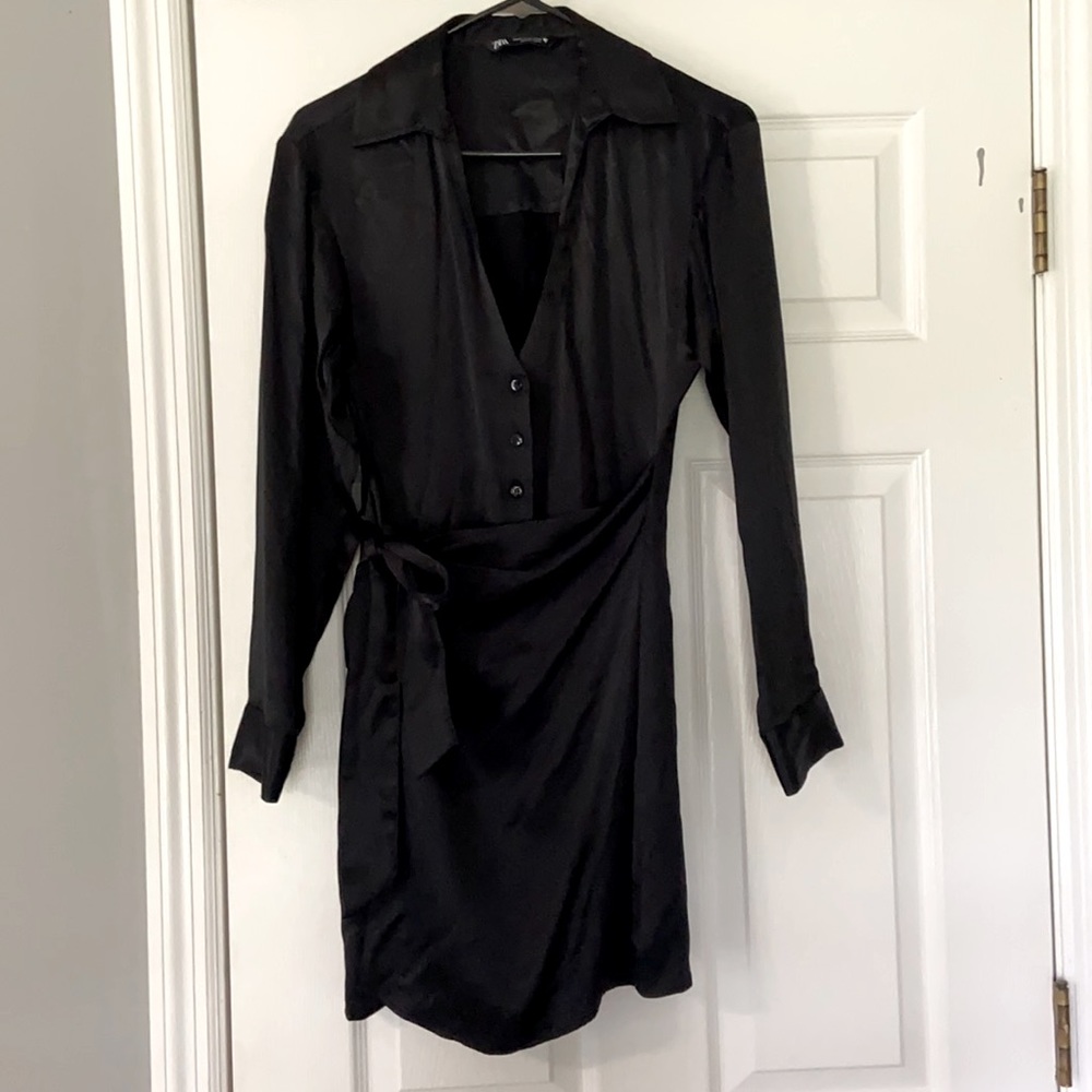 Silk Button Up Black Dress